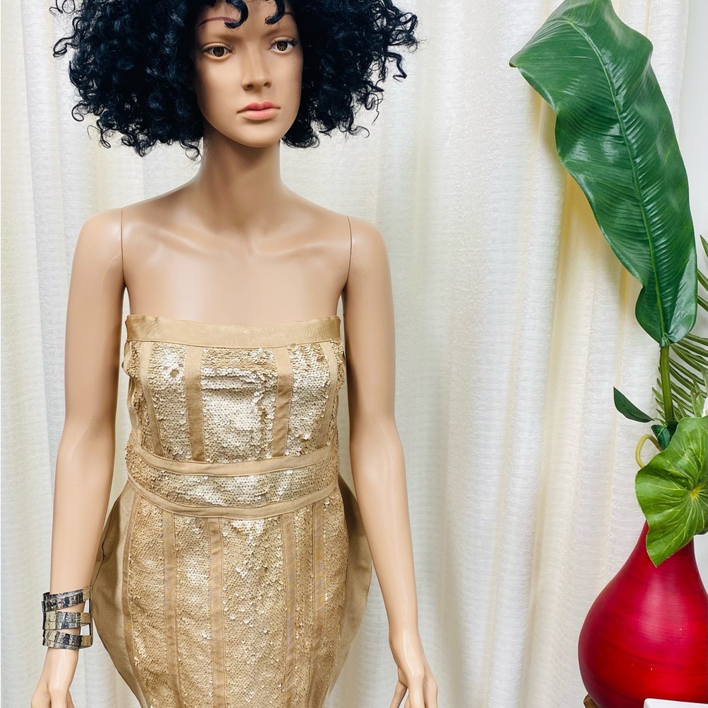 FASHION NOVA Elegant Gold Sequins Strapless Dress Size XL